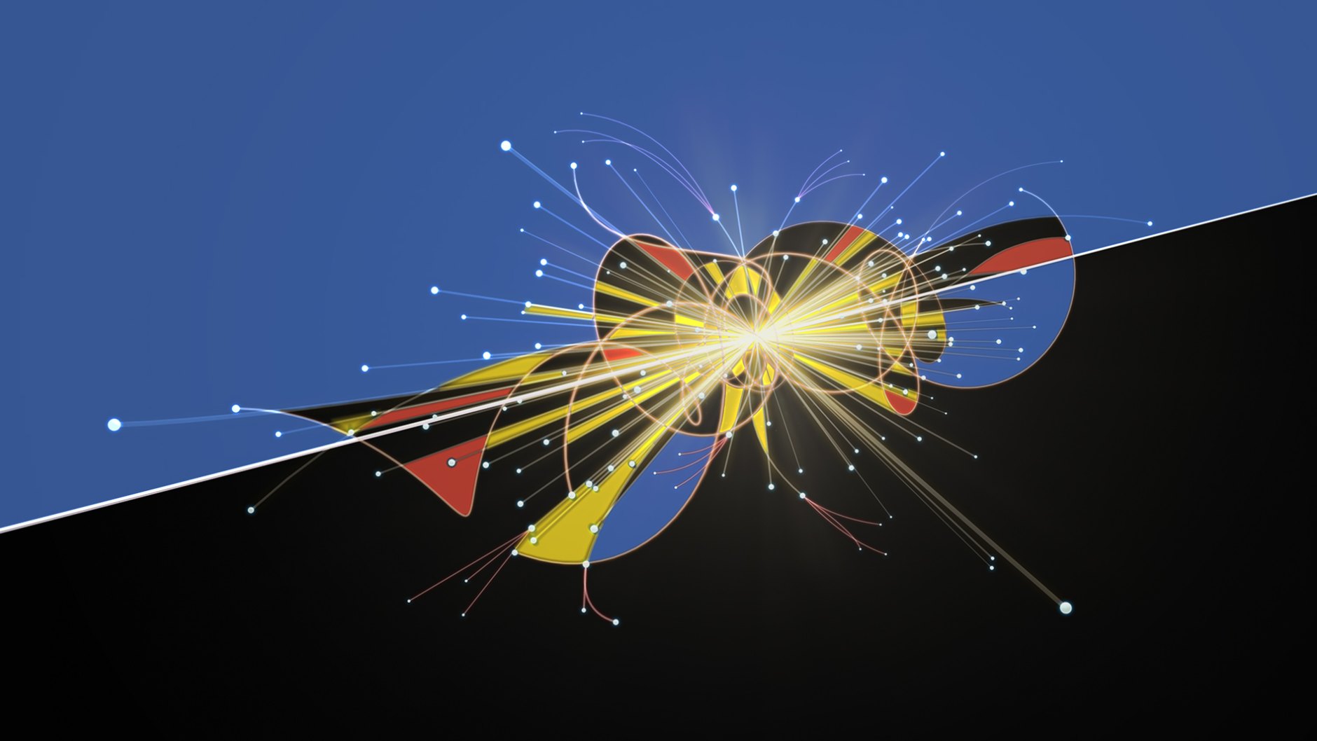I colori del bosone di Higgs: elaborazione grafica di una collisione tra particelle nell'acceleratore LHC